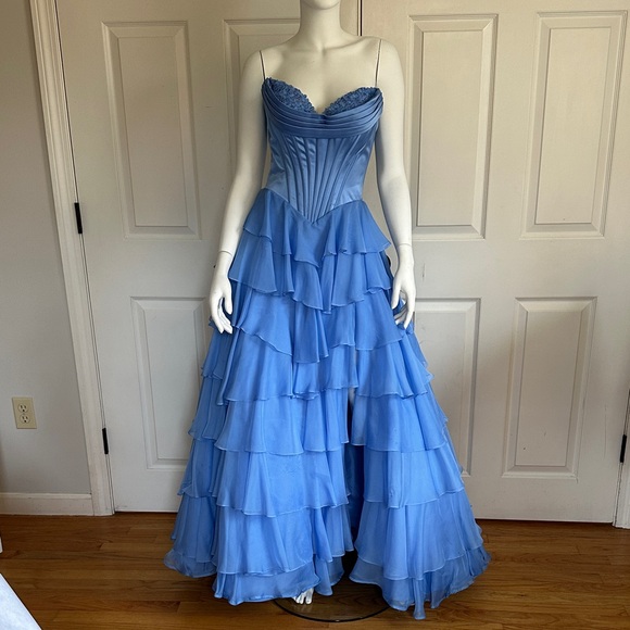Sherri Hill Dresses & Skirts - Sherri Hill Blue Ruffled Strapless Evening Gown Prom Dress worn once